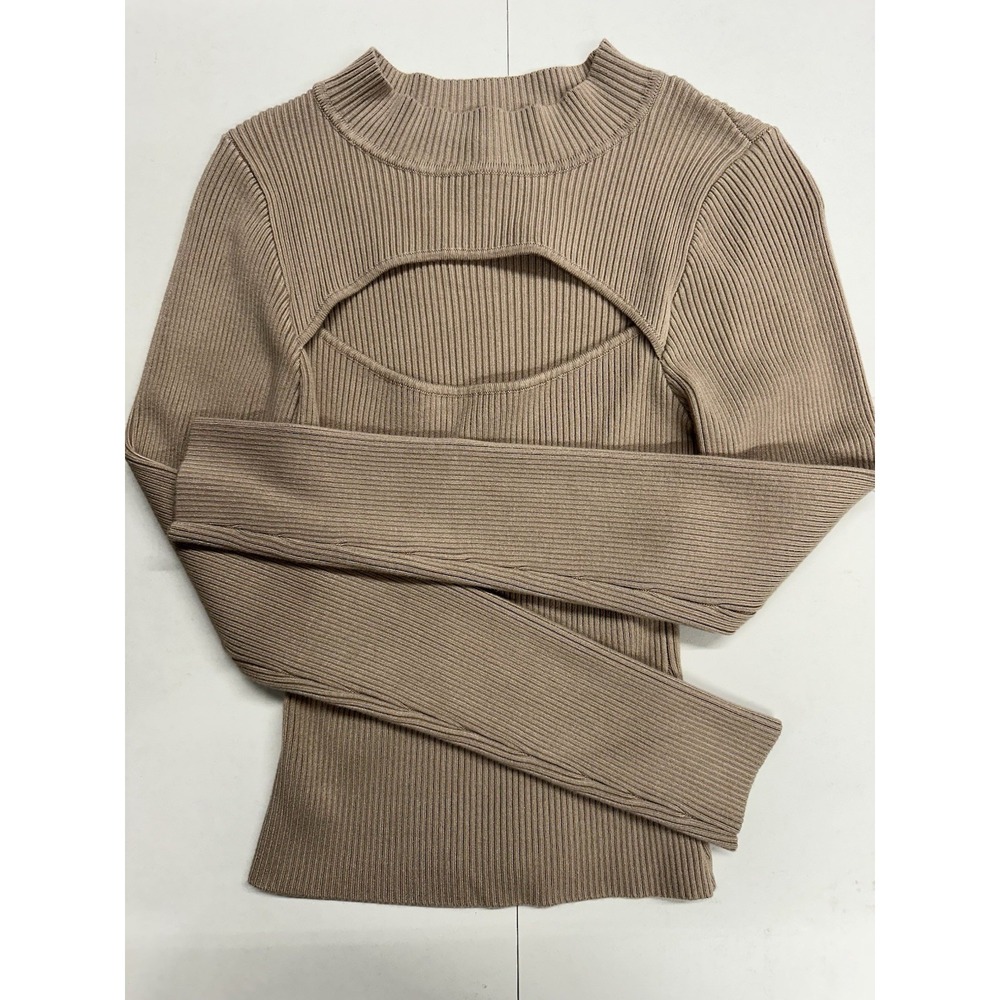 Women's Lulus light Brown Ribbed Long Sleeve Small Top With Cutout‎